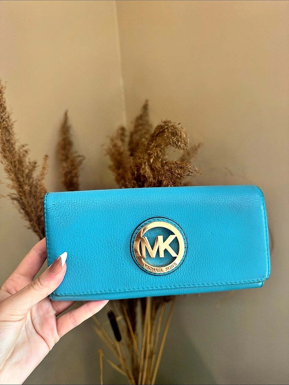 Michael Kors Fulton Large Pebbled Leather Continental Wallet Blue